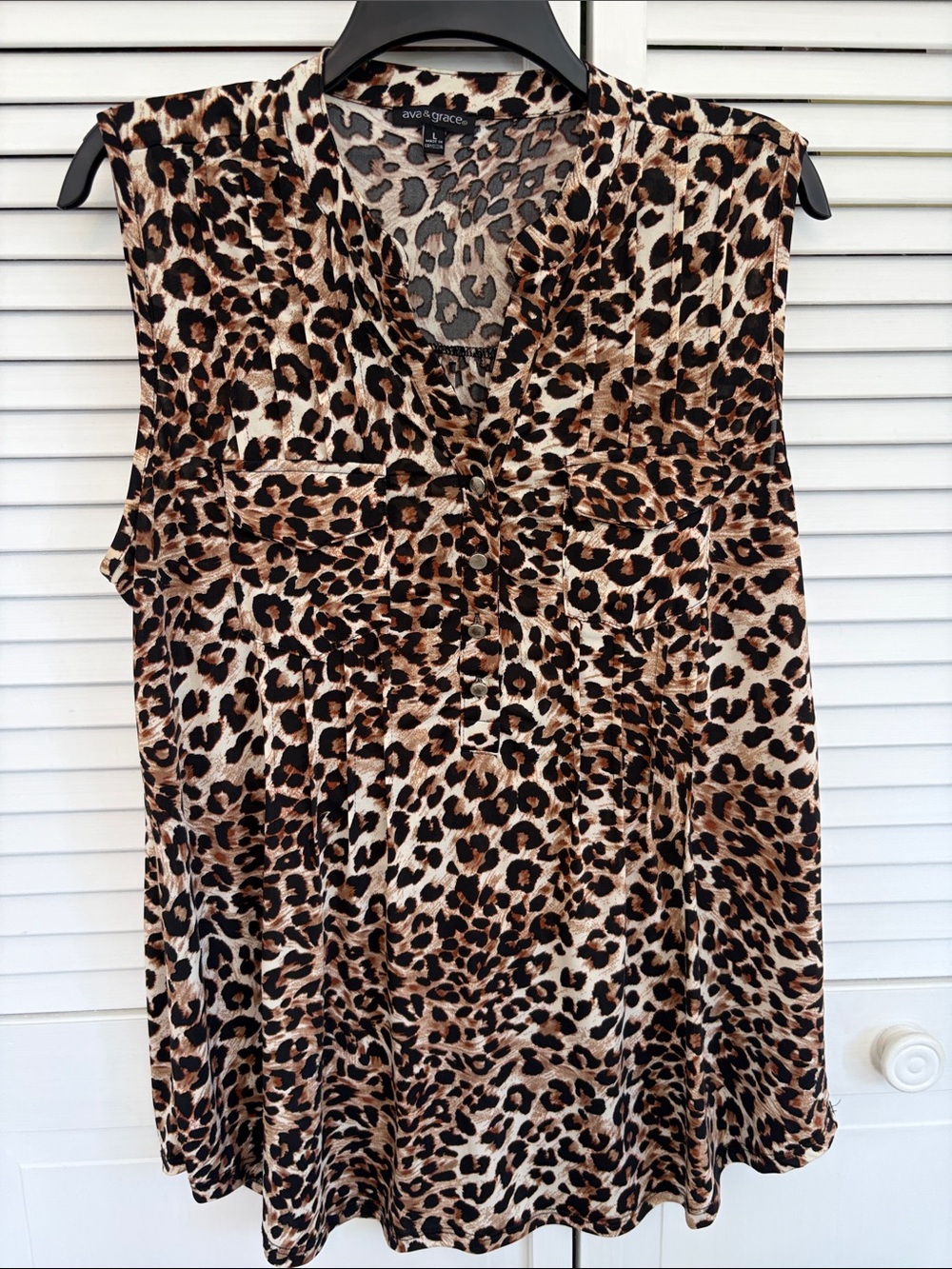 Ava & Grace Women's Lg Sleeveless Top Leopard Print Stretchy Pockets